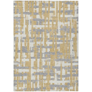 5' X 8' Gold Ivory And Gray Striped Washable Indoor Outdoor Area Rug