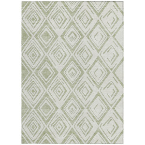3' X 5' Artichoke Green And Ivory Geometric Washable Indoor Outdoor Area Rug - 608219346676