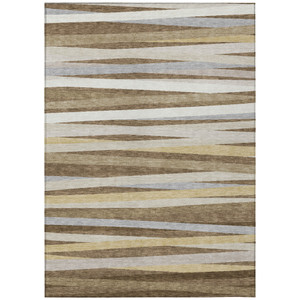 5' X 8' Brown Beige And Gray Striped Washable Indoor Outdoor Area Rug