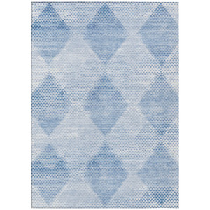 3' X 5' Blue Geometric Washable Non Skid Indoor Outdoor Area Rug - Blue