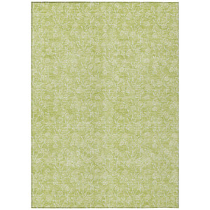 5' X 8' Artichoke Green And Ivory Floral Washable Indoor Outdoor Area Rug