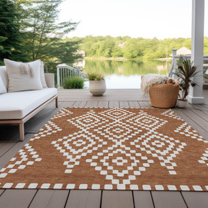 5' X 8' Terra Cotta And Ivory Geometric Washable Indoor Outdoor Area Rug - 608219073510