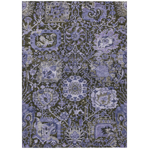 3' X 5' Purple And Black Damask Washable Indoor Outdoor Area Rug