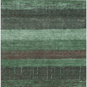 5' X 8' Green And Khaki Striped Washable Indoor Outdoor Area Rug