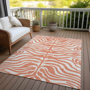 5' X 8' Coral And Ivory Animal Print Washable Indoor Outdoor Area Rug