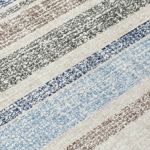 5' X 8' Navy Blue And Beige Striped Washable Indoor Outdoor Area Rug