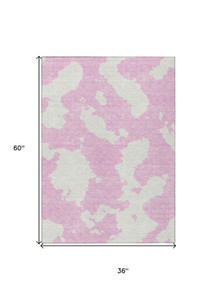 3' X 5' Pink And Ivory Abstract Washable Indoor Outdoor Area Rug - 880016845815