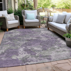 5' X 8' Purple And Gray Abstract Washable Indoor Outdoor Area Rug - 880016788259