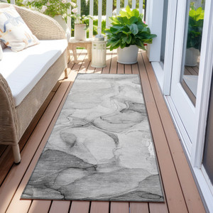 8' Runner Gray Abstract Washable Non Skid Indoor Outdoor Runner Rug - 608219286910