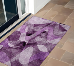 2' X 3' Purple Abstract Washable Non Skid Indoor Outdoor Area Rug - 608219272456