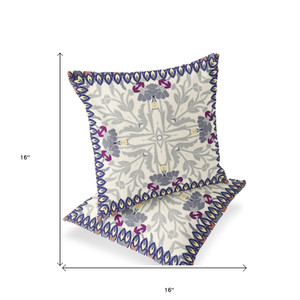 Set of Two 16" X 16" Gray and Purple Blown Seam Floral Indoor Outdoor Throw Pillow - 606114818960