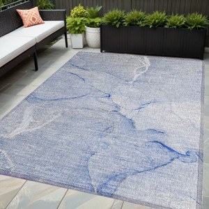 5' X 8' Blue Abstract Washable Non Skid Indoor Outdoor Area Rug - 608219234249