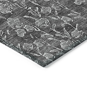 5' X 8' Gray Charcoal And Silver Floral Washable Indoor Outdoor Area Rug - 608219306281
