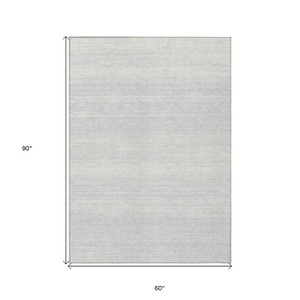 5' X 8' Silver And Gray Striped Washable Indoor Outdoor Area Rug