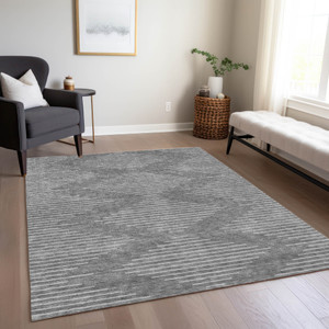 3' X 5' Charcoal And Silver Geometric Washable Indoor Outdoor Area Rug
