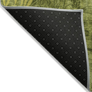 3' X 5' Olive Green And Fern Green Floral Washable Indoor Outdoor Area Rug