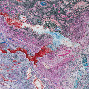 3' X 5' Sky Blue And Purple Abstract Washable Indoor Outdoor Area Rug