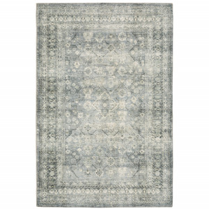 8' X 10' Blue And Ivory Oriental Distressed Area Rug