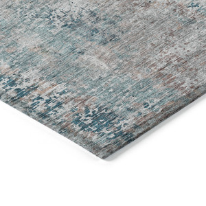 3' X 5' Teal Blue Beige And Copper Abstract Washable Indoor Outdoor Area Rug