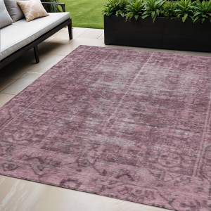 5' X 8' Merlot Oriental Washable Indoor Outdoor Area Rug