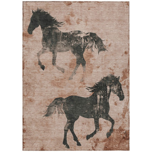 5' X 8' Rust And Charcoal Horse Washable Indoor Outdoor Area Rug