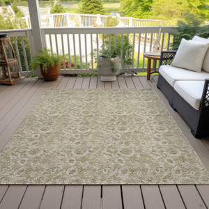 5' X 8' Beige Taupe And Brown Floral Washable Indoor Outdoor Area Rug