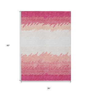 3' X 5' Blush Pink And Ivory Striped Washable Indoor Outdoor Area Rug