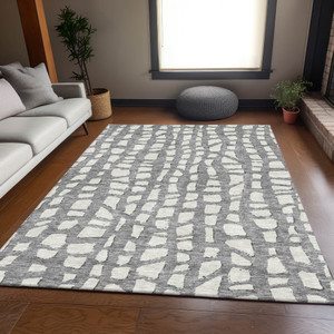 3' X 5' Gray And Ivory Abstract Washable Indoor Outdoor Area Rug - 608219282844