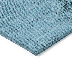 3' X 5' Denim Blue And Navy Blue Oriental Washable Indoor Outdoor Area Rug