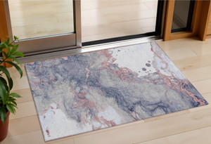 3' X 5' Blush And Gray Abstract Washable Indoor Outdoor Area Rug - 880016421385