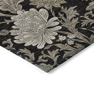 5' X 8' Black Taupe And Beige Floral Washable Indoor Outdoor Area Rug