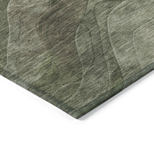 5' X 8' Green And Taupe Abstract Washable Indoor Outdoor Area Rug - Green, Taupe