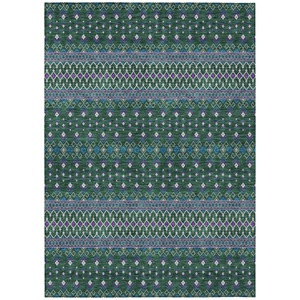 3' X 5' Green Blue And Purple Tribal Washable Indoor Outdoor Area Rug