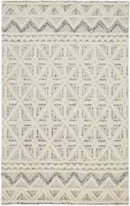 9' X 12' Ivory And Black Wool Geometric Tufted Handmade Stain Resistant Area Rug