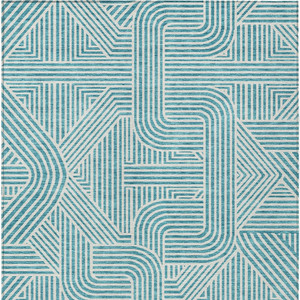 3' X 5' Teal Blue And Ivory Abstract Washable Indoor Outdoor Area Rug - 608219200251