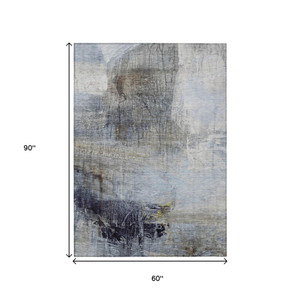 5' X 8' Sky Blue And Gray Abstract Washable Indoor Outdoor Area Rug - 880016518771