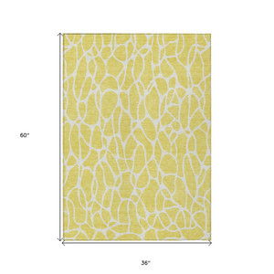 3' X 5' Yellow And Ivory Geometric Washable Indoor Outdoor Area Rug - 880016567687