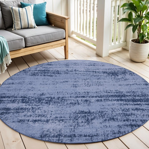 4' Denim Blue And Navy Blue Round Abstract Indoor Outdoor Area Rug