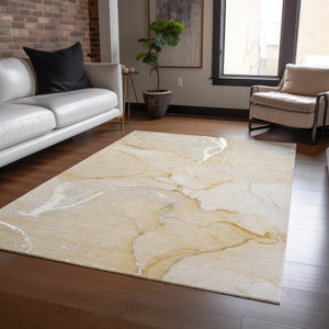 5' X 8' Beige Abstract Washable Indoor Outdoor Area Rug