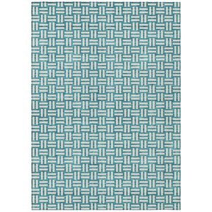 5' X 8' Teal Blue And Gray Geometric Washable Indoor Outdoor Area Rug - Teal Blue, Gray