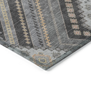 5' X 8' Gray Charcoal And Pink Tribal Washable Indoor Outdoor Area Rug