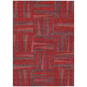 3' X 5' Red And Brown Geometric Washable Indoor Outdoor Area Rug