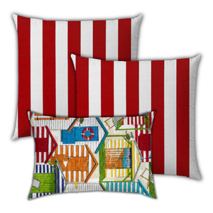 Set Of Three 18" X 18" Orange And White Zippered Striped Throw Indoor Outdoor Pillow - 606114094715 Set Of Three 18" X 18" Orange And White Zippered Striped Throw Indoor Outdoor Pillow - 606114094715