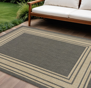 6' X 9' Charcoal Geometric Indoor Outdoor Area Rug