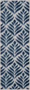 6' Blue And Gray Botanical Leaves Indoor Outdoor Runner Rug