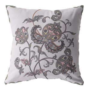 26” Gray White Wildflower Indoor Outdoor Throw Pillow