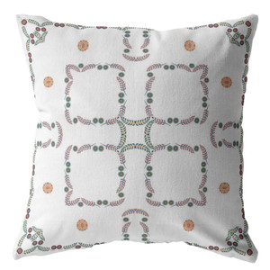 26” White Floral Indoor Outdoor Throw Pillow