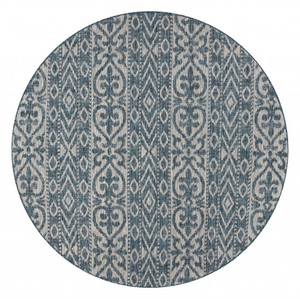 8' X 8' Blue And Gray Round Indoor Outdoor Area Rug
