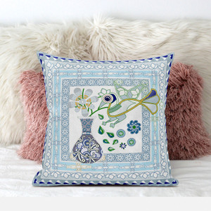 18" X 18" White And Grey Bird Blown Seam Floral Indoor Outdoor Throw Pillow - 606114675983 18" X 18" White And Grey Bird Blown Seam Floral Indoor Outdoor Throw Pillow - 606114675983