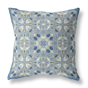 26” Gray Indigo Paisley Indoor Outdoor Throw Pillow